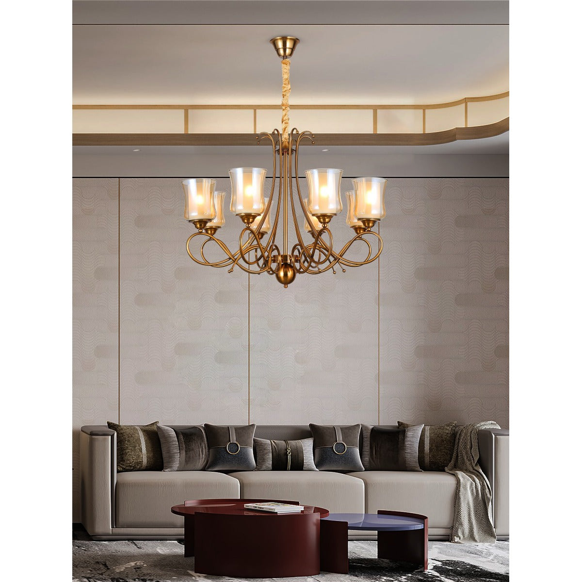 JS-GL-22019-8 - Antique Brass Metal & Glass Modern Chandelier