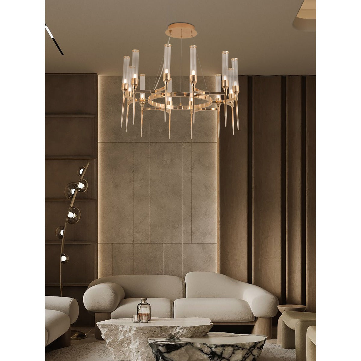 JS-GL-23695D - Champagne Gold Metal & Glass Led Chandelier