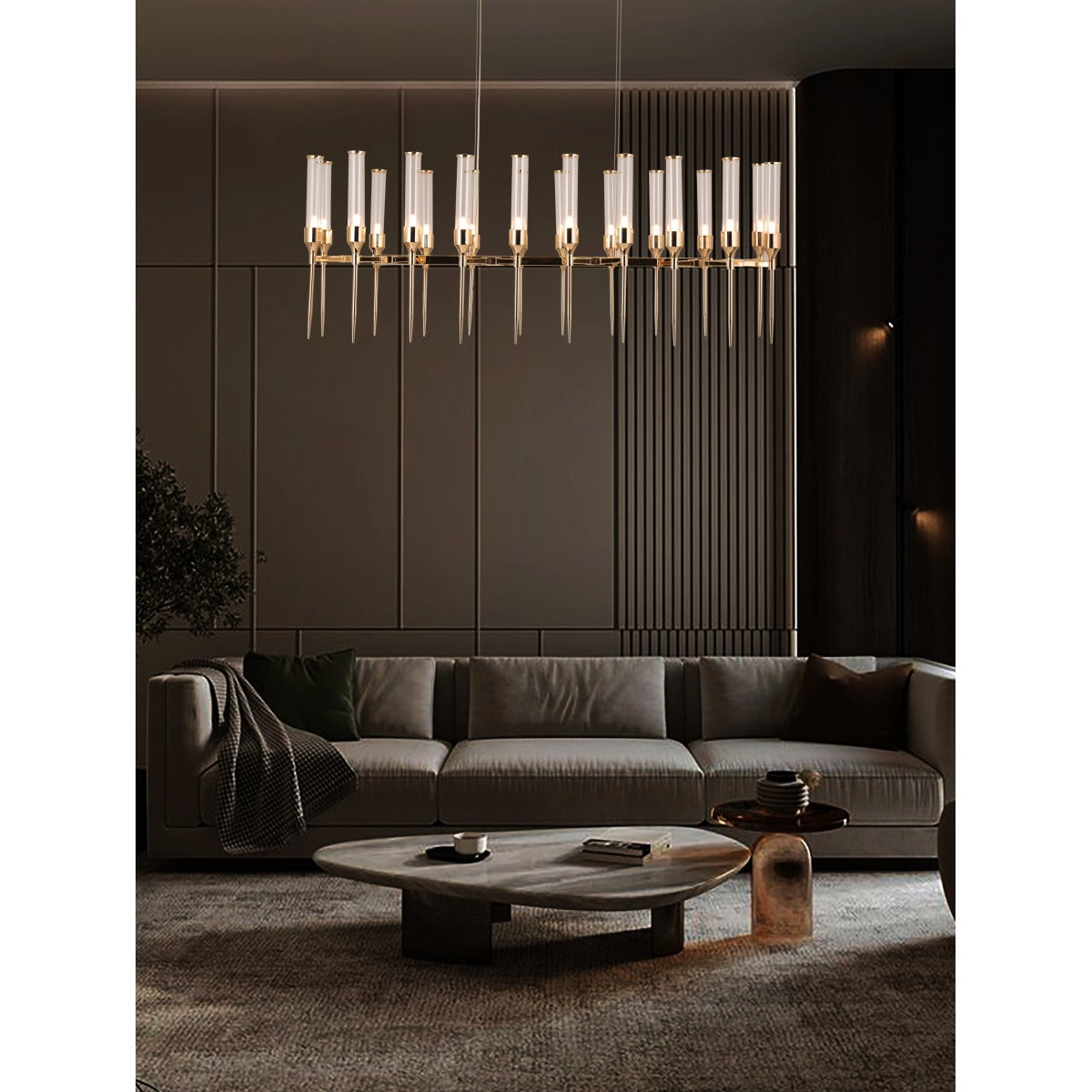 JS-GL-23696D - Champagne Gold Metal & Glass Led Chandelier