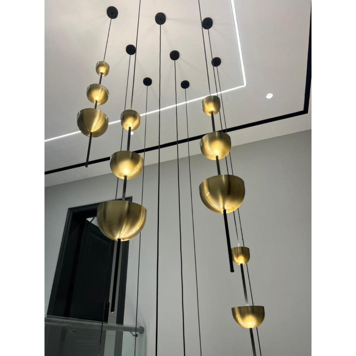 JS-GL-2434-3 - Antique Brass & Black Metal & Acrylic Modern Hanging Light