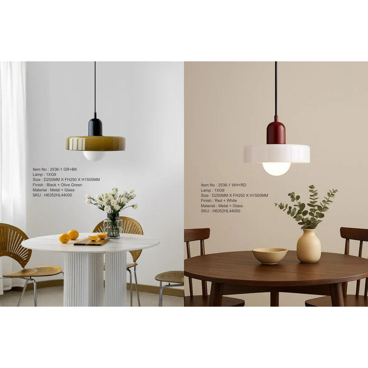 2536-1 GR+BK 1XG9 Hanging Light