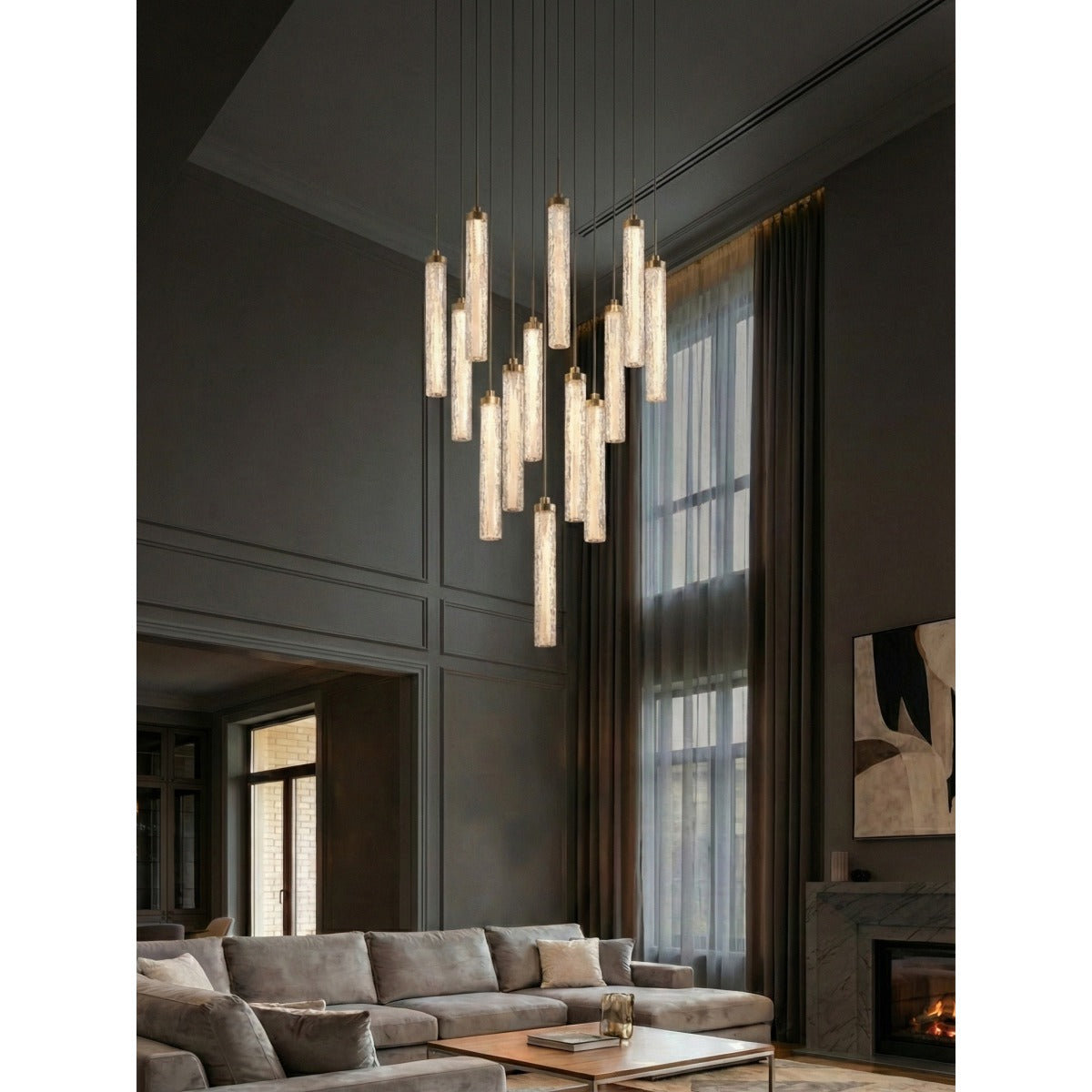 JS-GL-2540-(Set of 12) - French Gold & Black Metal & Acrylic Led Chandelier