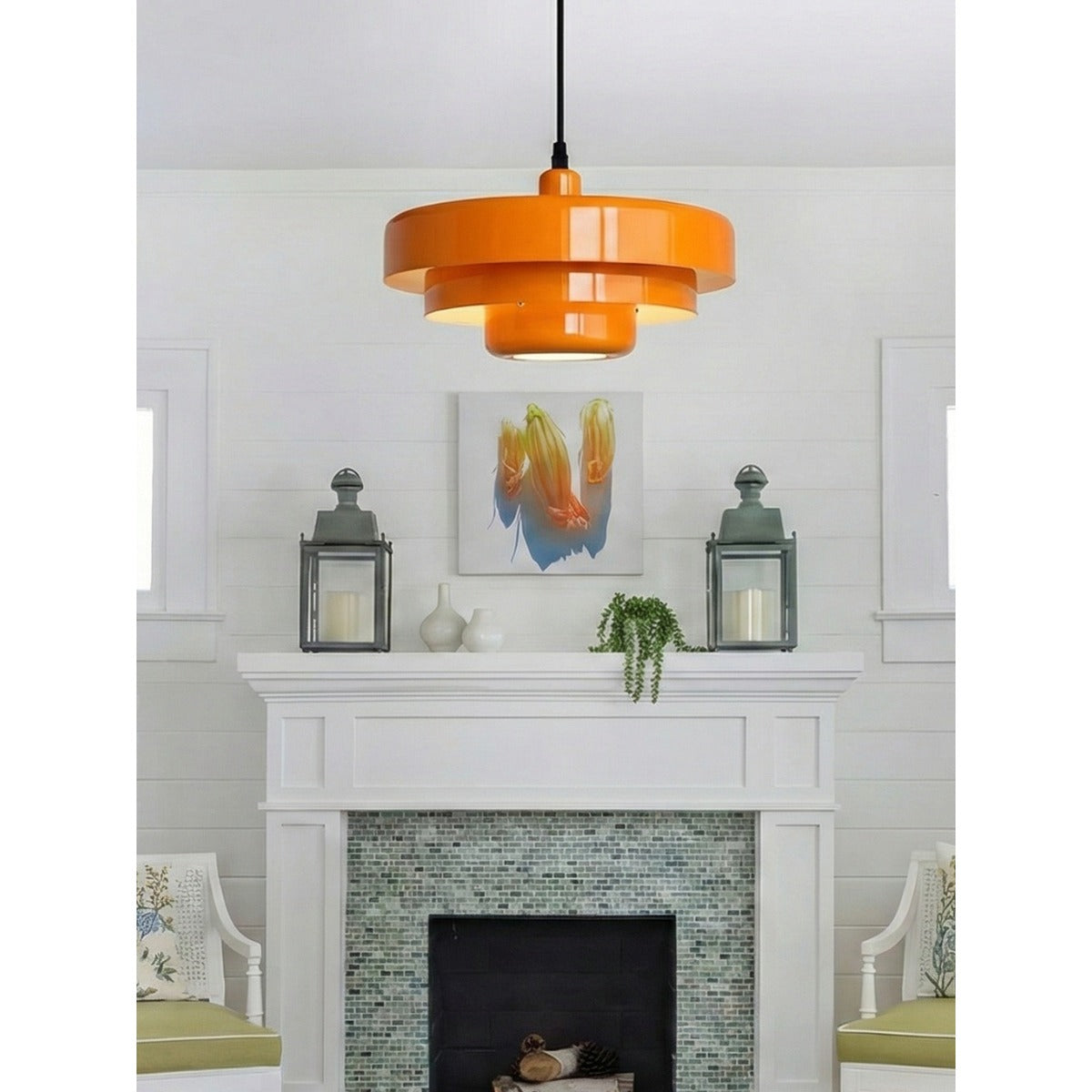 JS-GL-2567-OR - Orange & White Metal Modern Hanging Light