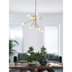 JS-GL-3021-8 - Antique Brass Metal Glass Ball Chandelier
