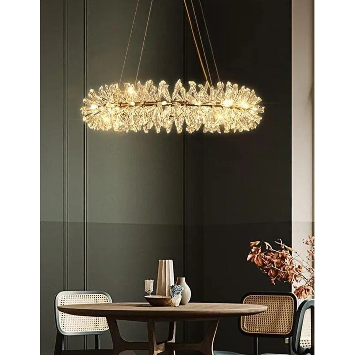 JS-GL-3471D - Antique Brass Metal & Crystals Modern Chandelier
