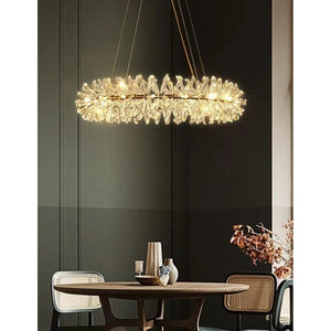 JS-GL-3471D - Antique Brass Metal & Crystals Modern Chandelier