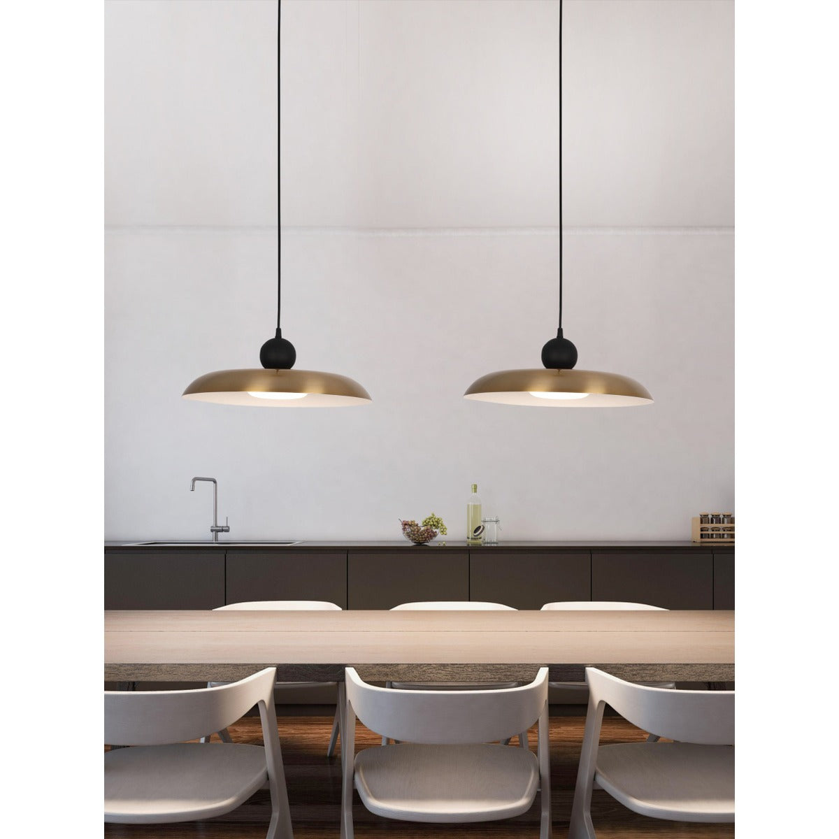 JS-GL-3555-H - Antique Brass & White & Black Metal & Acrylic Modern Hanging Light