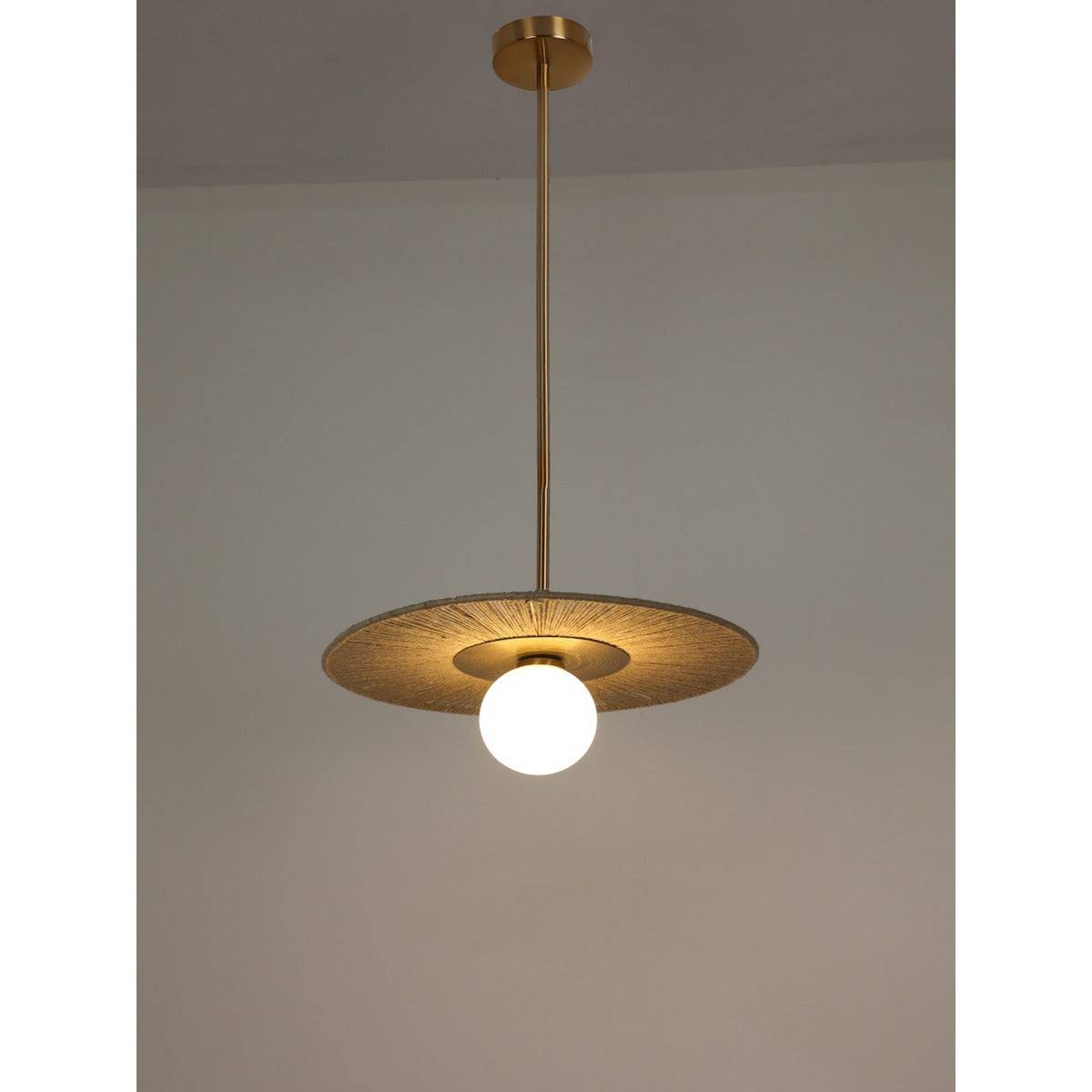 JS-GL-37649-H - Antique Brass Metal & Jute Rope Glass Ball Wall Light
