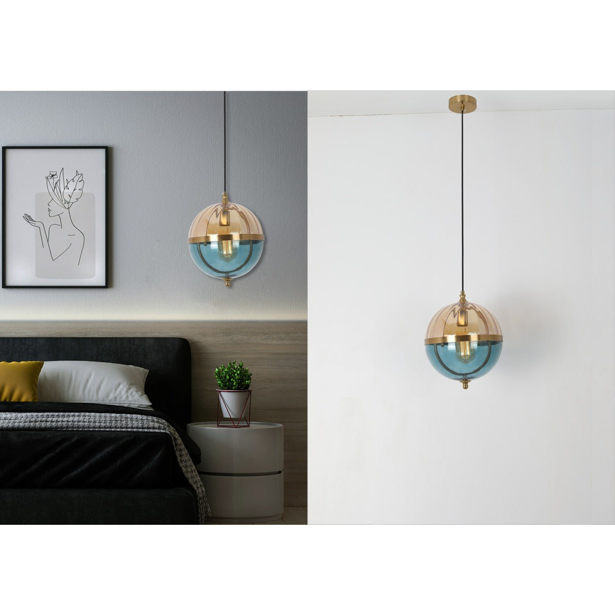 3861-BL+AMB 1XE27 Hanging Light