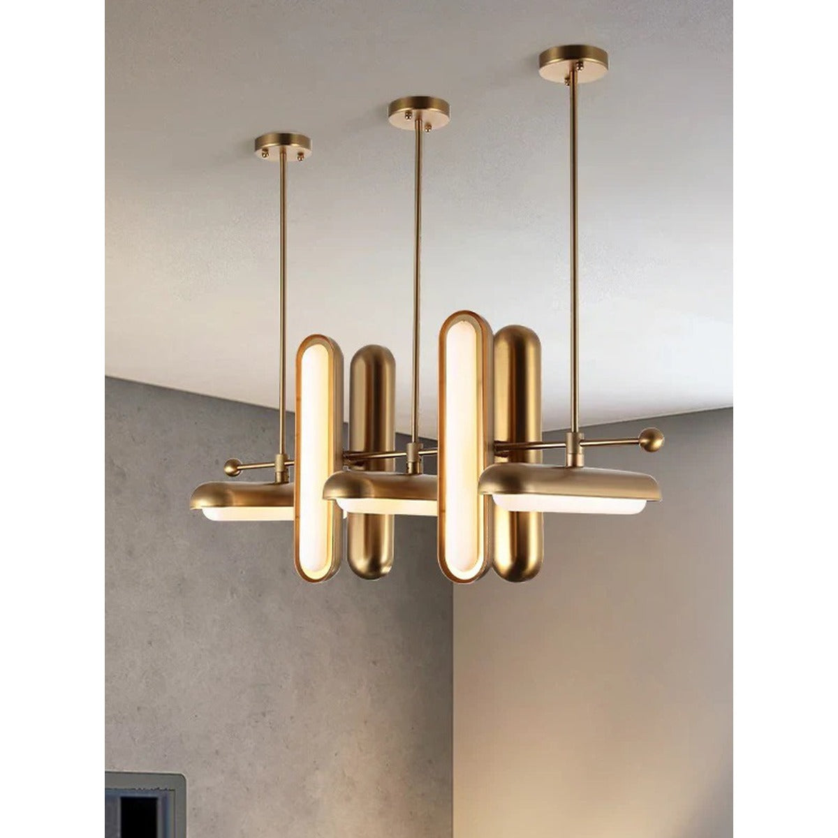 JS-GL-6128/7 - Antique Brass Metal & Acrylic Led Chandelier