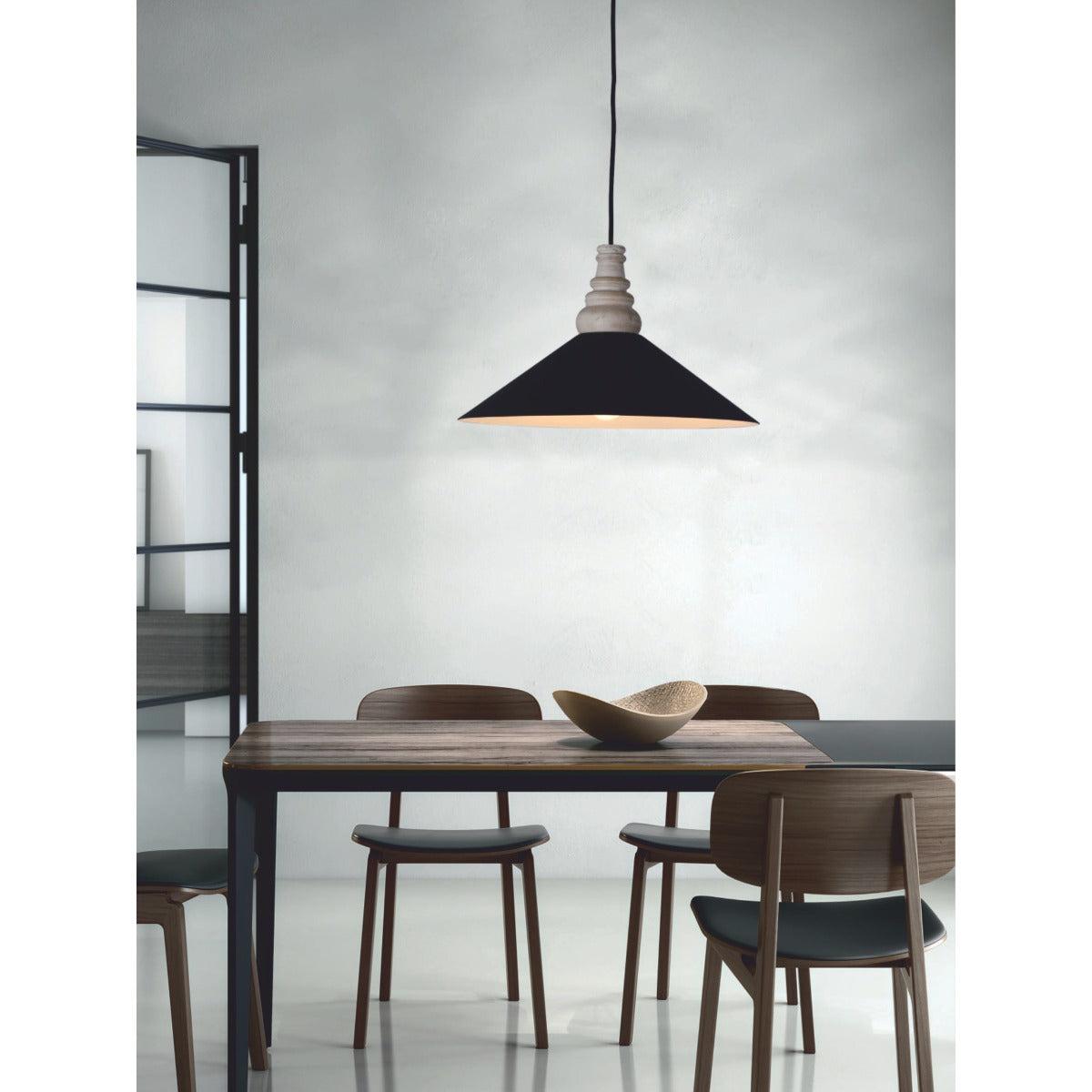 JS-GL-6143-1 - Black & White Metal & Wood Modern Hanging Light