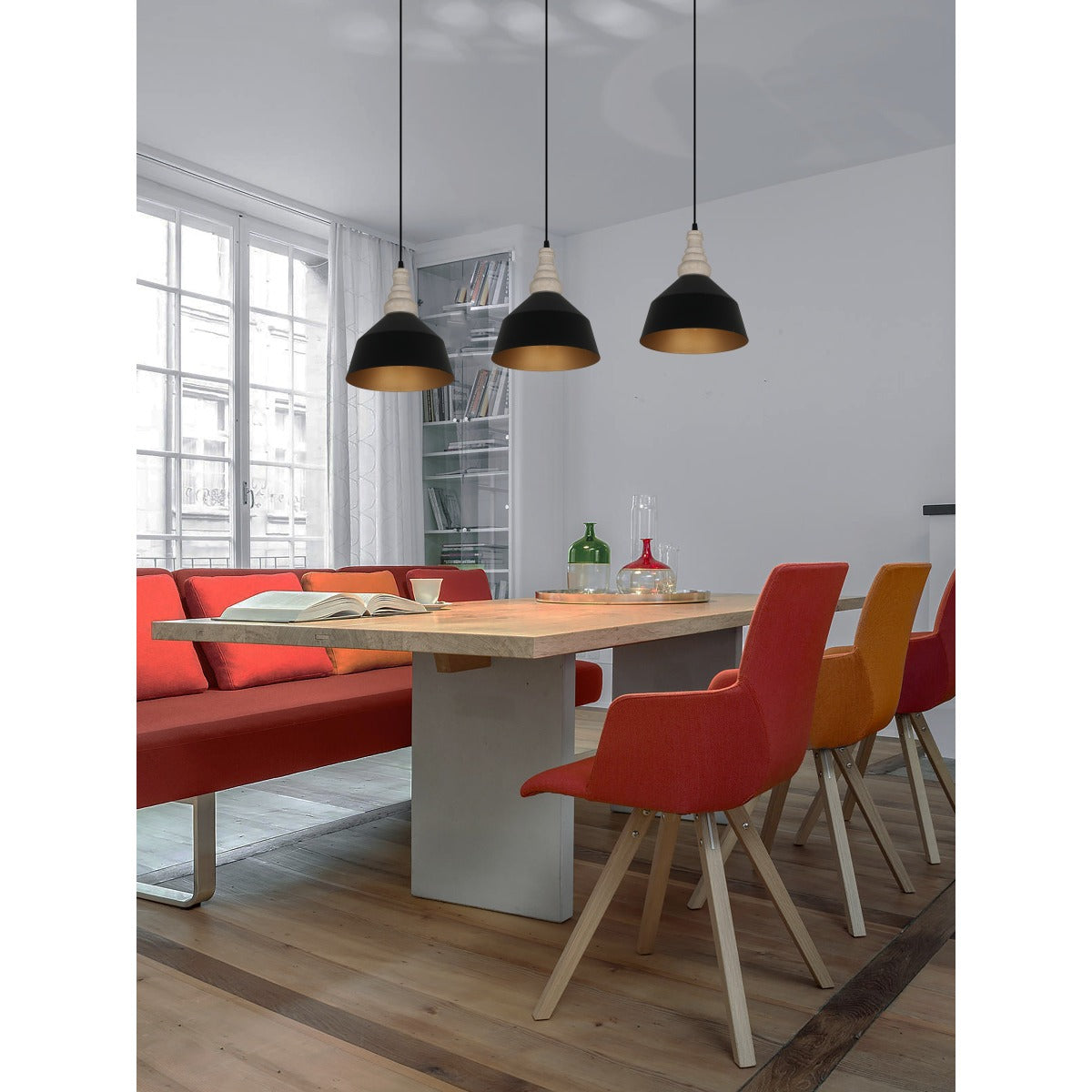 JS-GL-6168-1 - Black & Gold Metal & Wood Modern Hanging Light