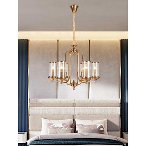 JS-GL-6231-6 - Antique Brass Metal & Amber Glass Modern Chandelier