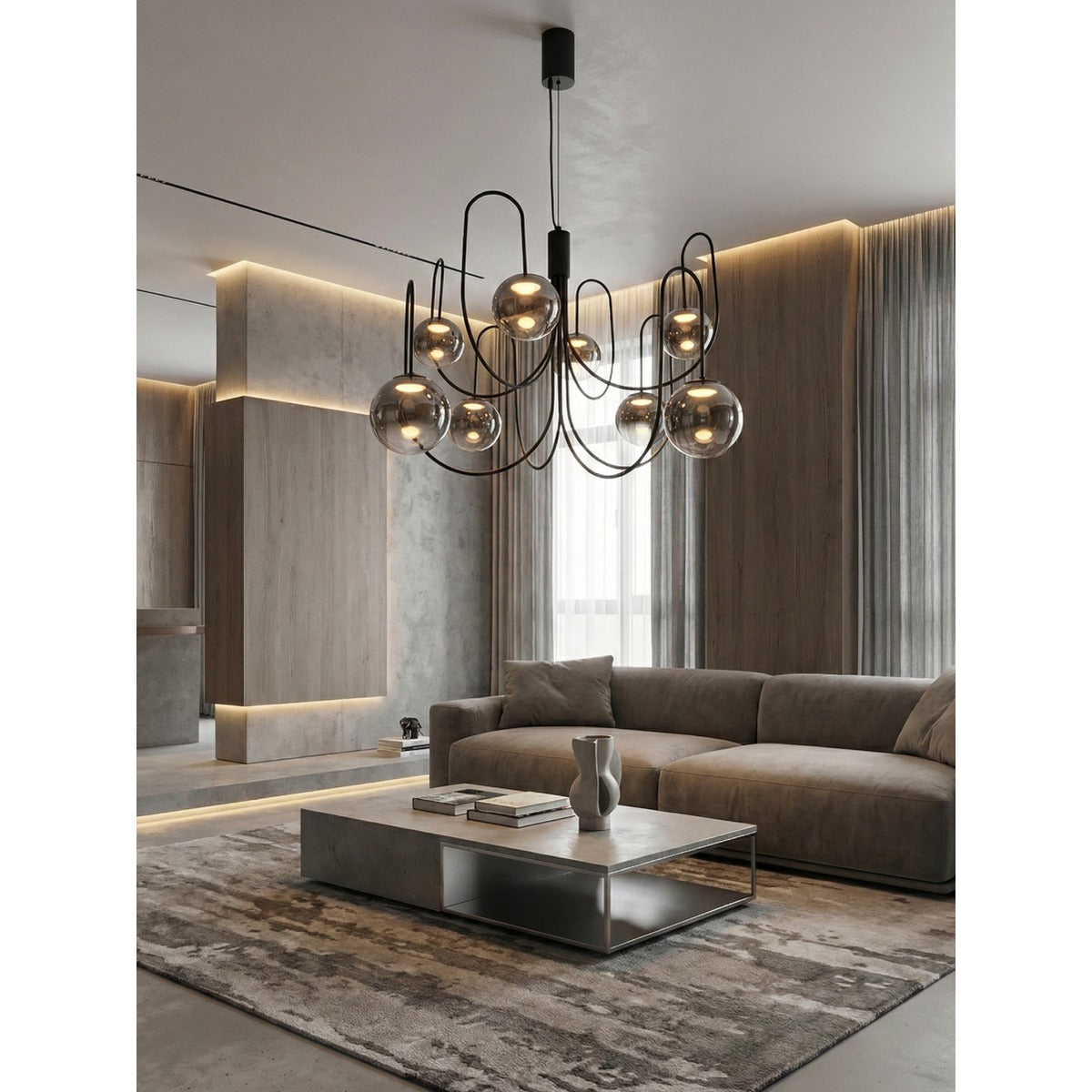 JS-GL-69306-8 - Black Metal Glass Ball Chandelier