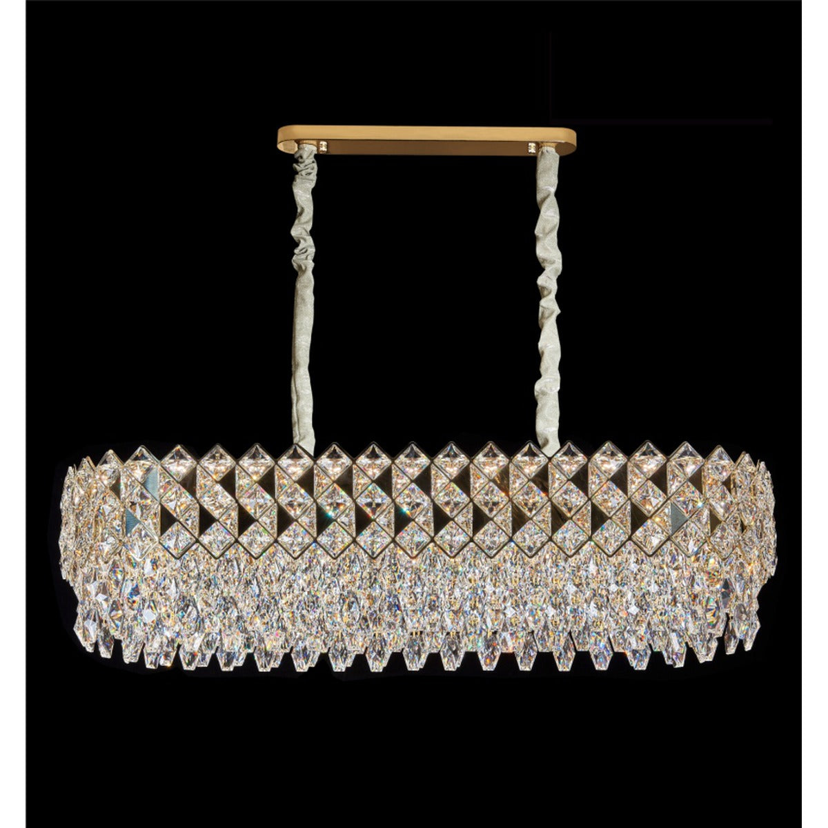 JS-GL-69903-950 - French Gold Metal & Crystals Rectangular Chandelier