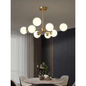 JS-GL-7806-8 - Antique Brass Metal Glass Ball Chandelier