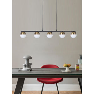 JS-GL-8203-5 - Antique Brass Metal Glass Ball Chandelier
