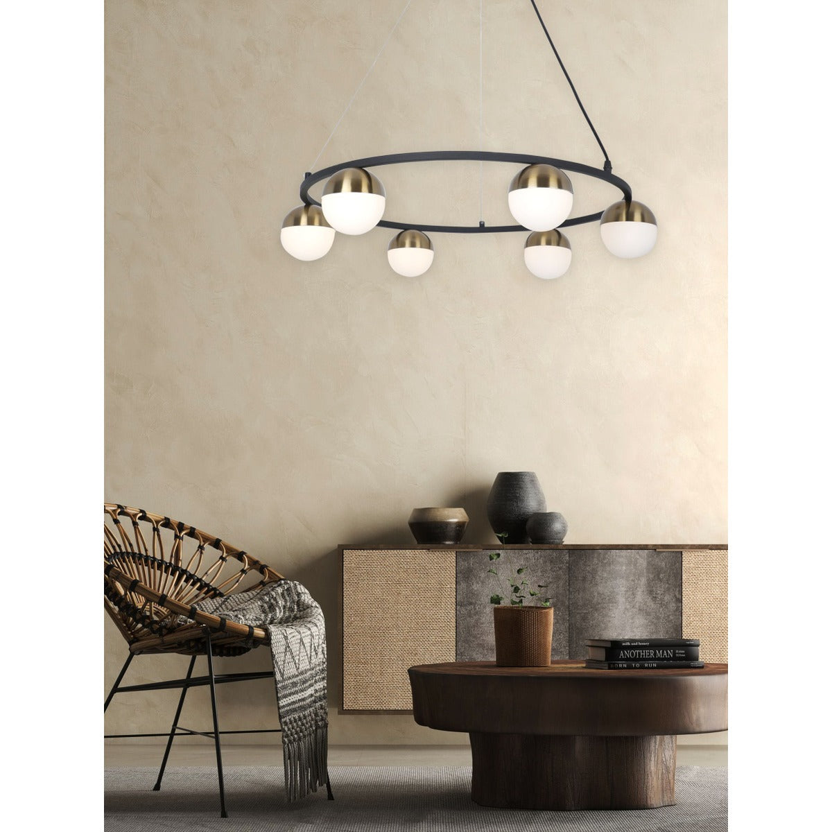 JS-GL-8203-6 - Antique Brass Metal Glass Ball Chandelier