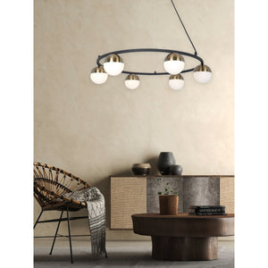 JS-GL-8203-6 - Antique Brass Metal Glass Ball Chandelier