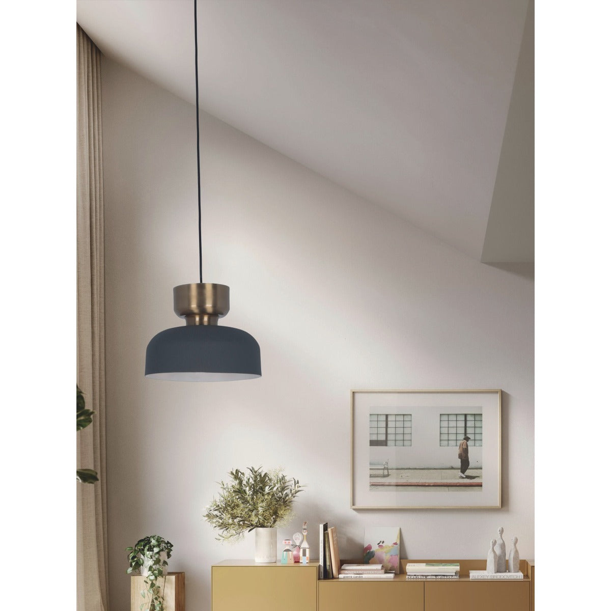 JS-GL-8512-1 - Black & Matt Brass & White Metal Modern Hanging Light