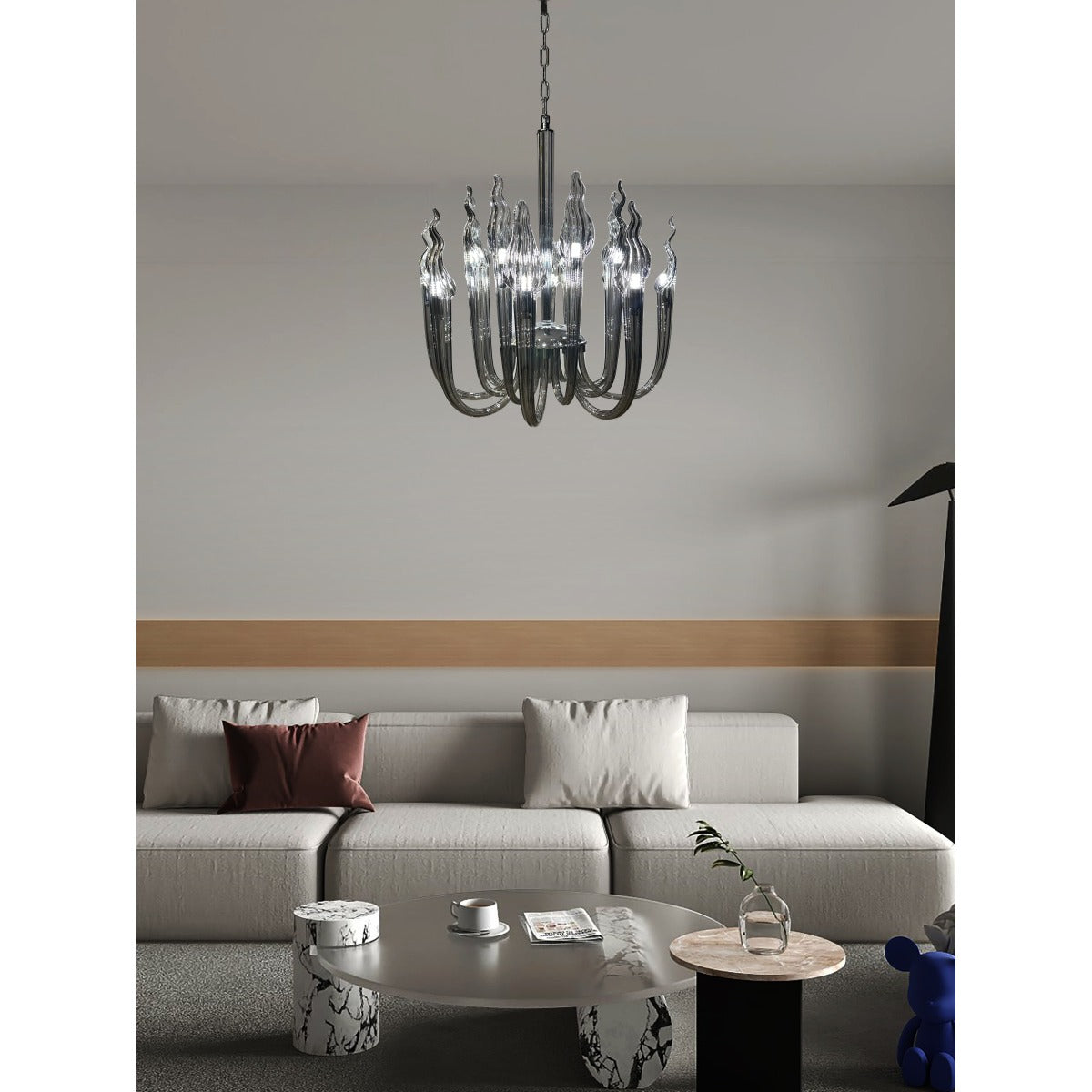 JS-GL-8523-16 - Chrome Metal & Glass Candle Arm Chandelier