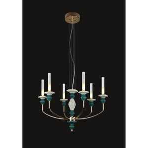 JS-GL-9470-6 - French Gold Metal & Glass & Ceramic Candle Arm Chandelier