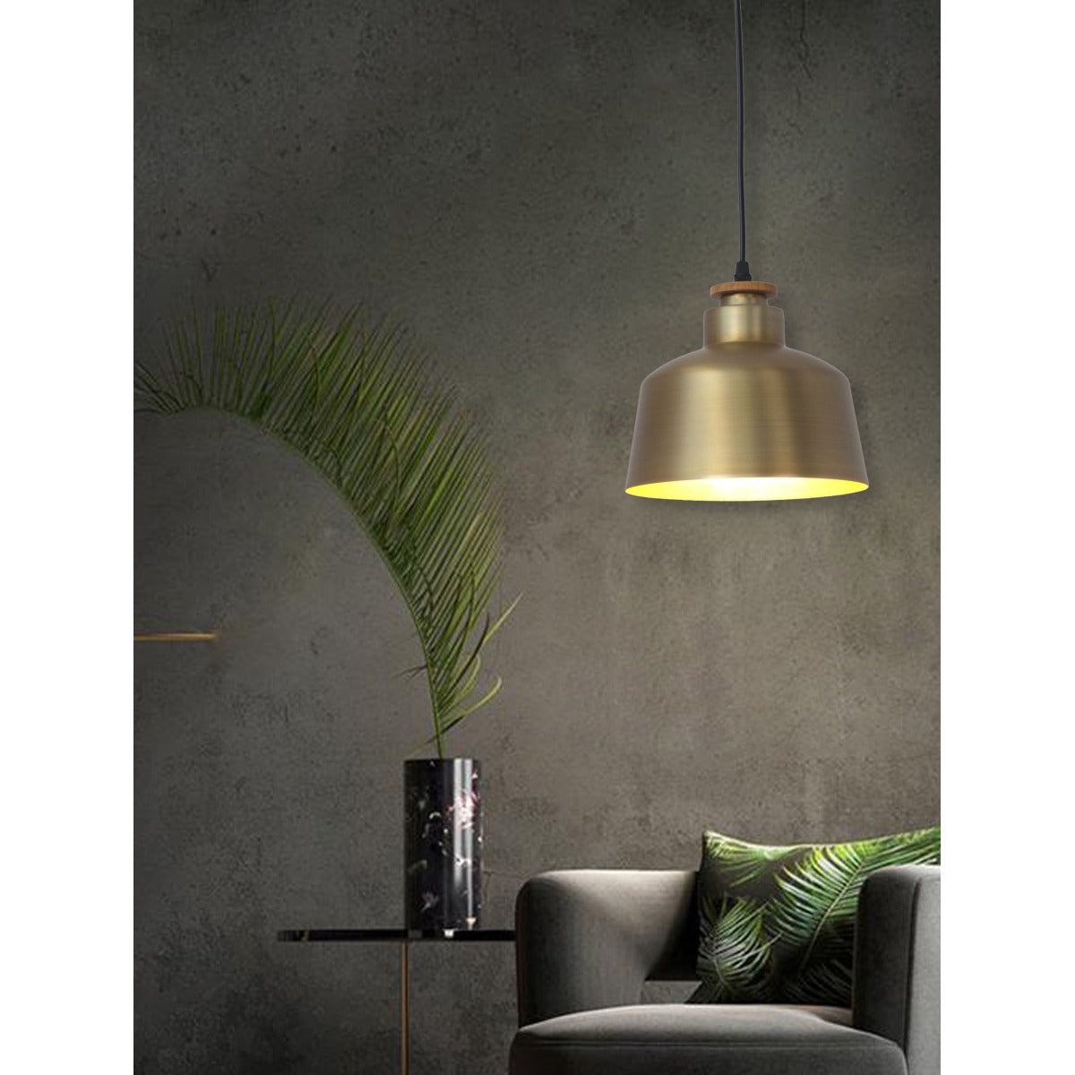 JS-GL-9717-M - Matt Brushed Brass & Gold Metal & Wood Modern Hanging Light
