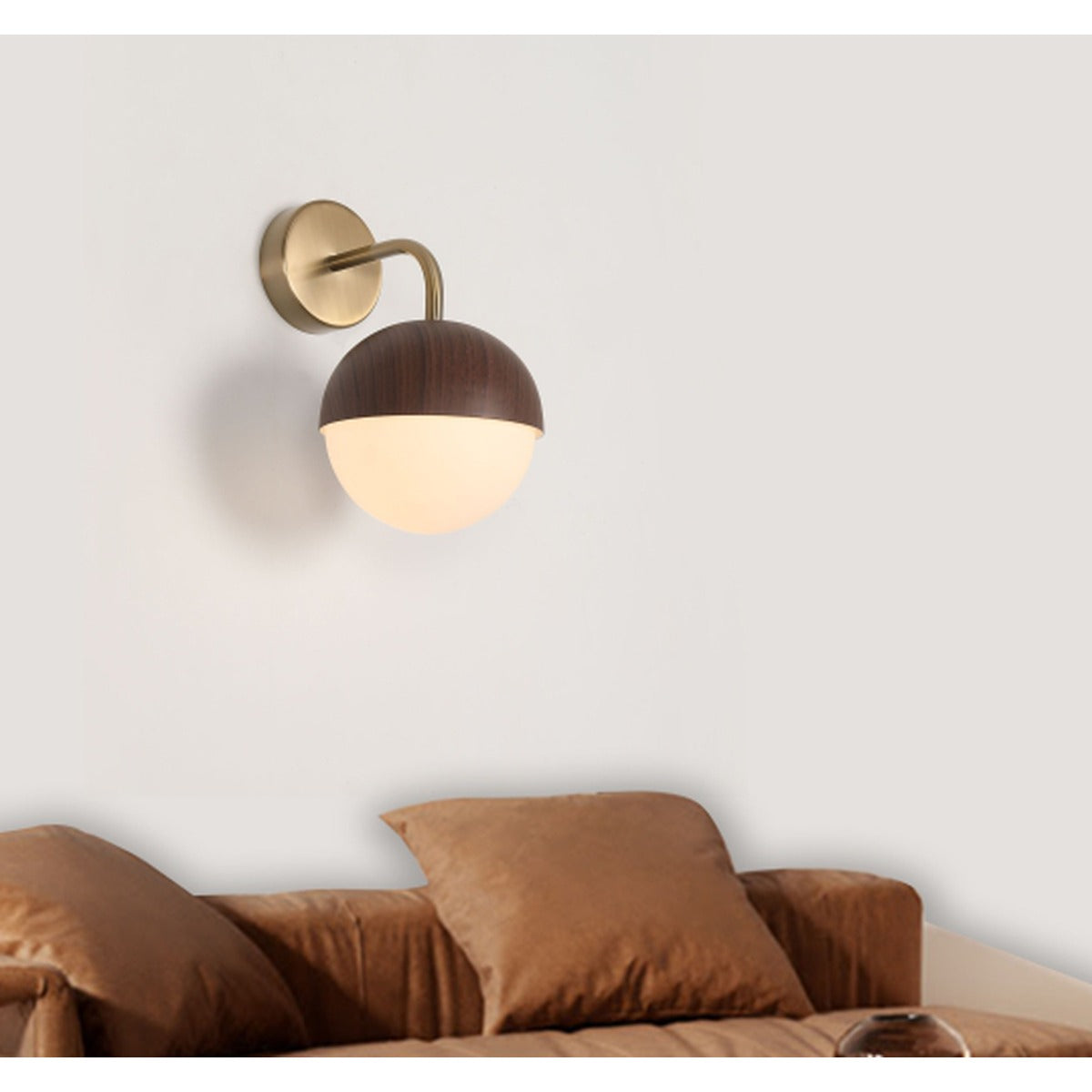 JS-GL-01152-WD - ANTIQUE BRASS & DARK WOOD GLASS Metal Wall Light