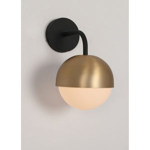 JS-GL-01153-AB - BRUSHED BRASS & BLACK GLASS Metal Wall Light