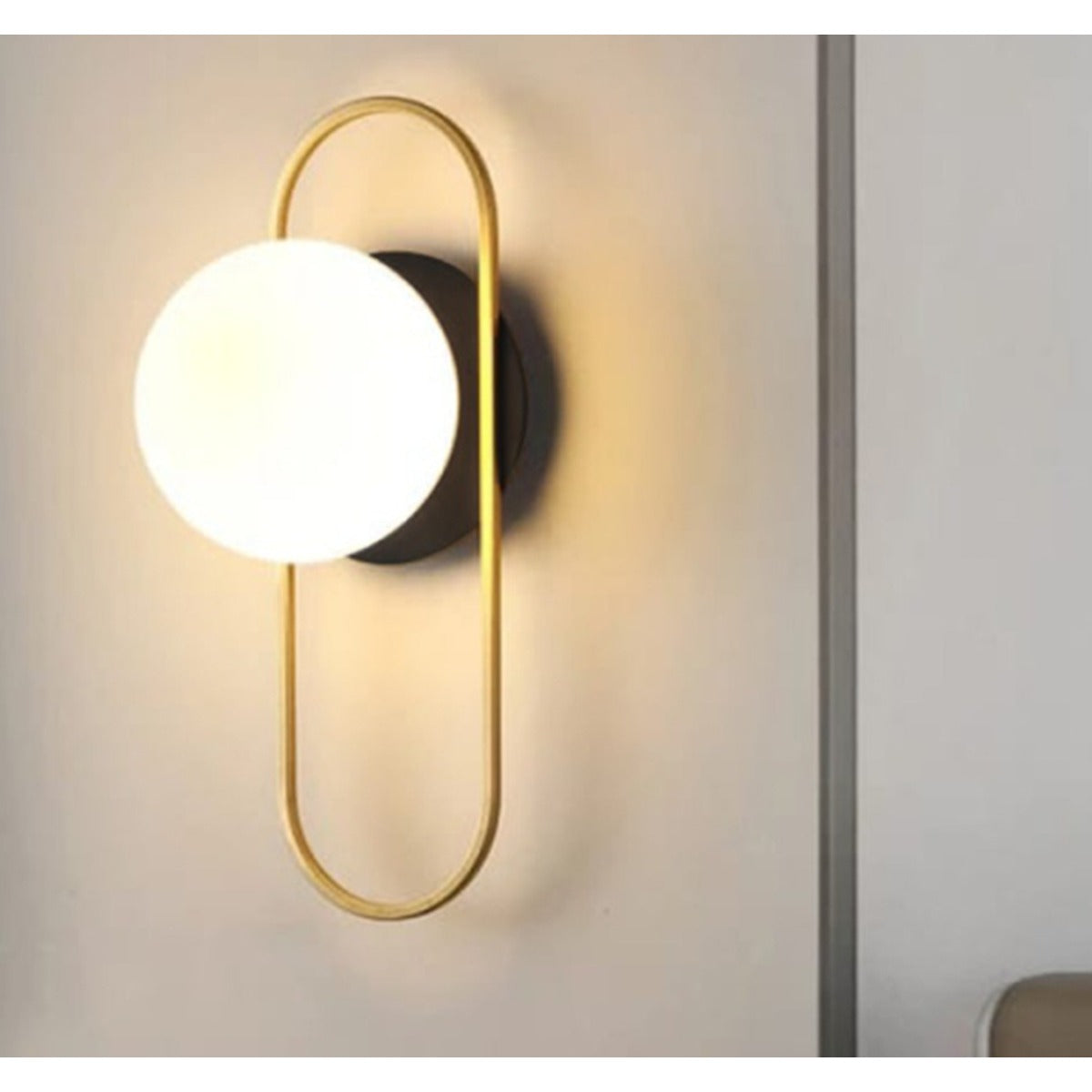 JS-GL-0151-UW - BLACK & ANTIQUE BRASS METAL Glass Ball Wall Light