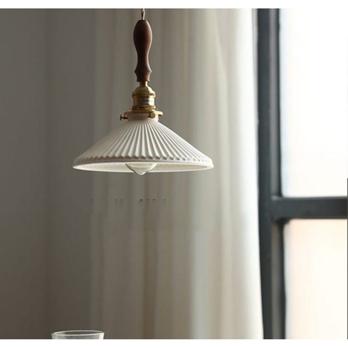 JS-GL-036- 1 - ANTIQUE BRASS & BLACK METAL & GLASS & WOOD Modern Hanging Light