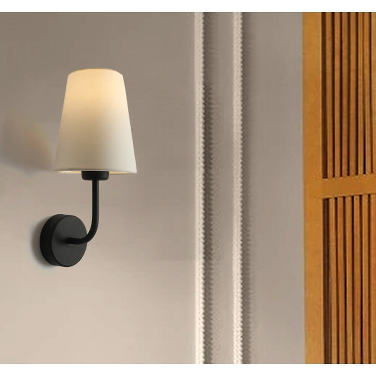 JS-GL-1023-1BK - BLACK METAL & FABRIC SHADE Cloth Shade Wall Light