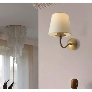 JS-GL-1024-1 - ANTIQUE BRASS METAL & FABRIC SHADE Cloth Shade Wall Light
