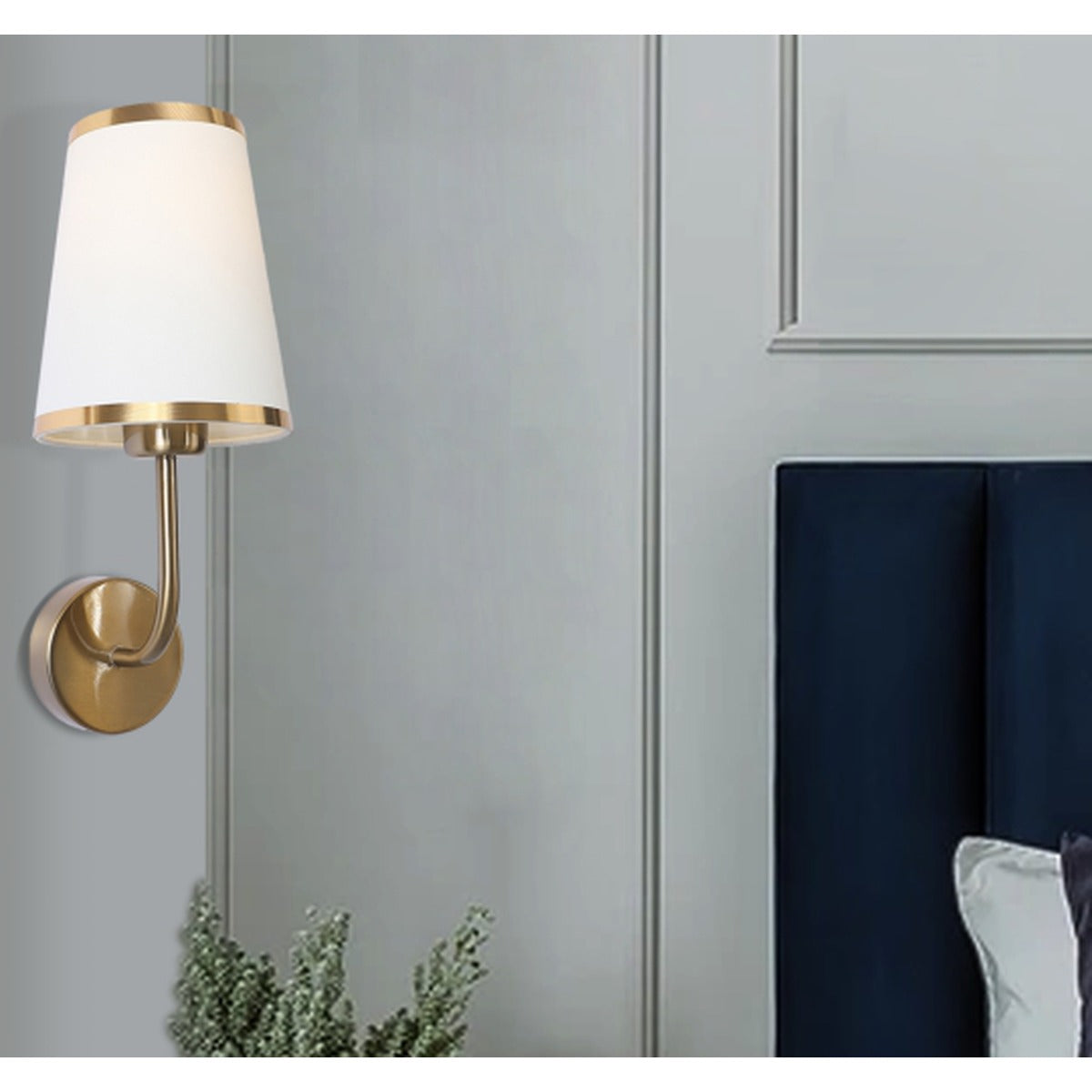 JS-GL-1025-1 AB - ANTIQUE BRASS METAL & FABRIC SHADE Modern Hanging Light