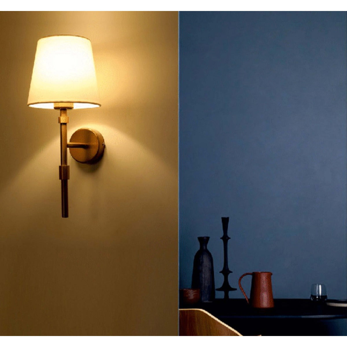 JS-GL-1065-1 - ANTIQUE BRASS METAL & FABRIC SHADE Cloth Shade Wall Light