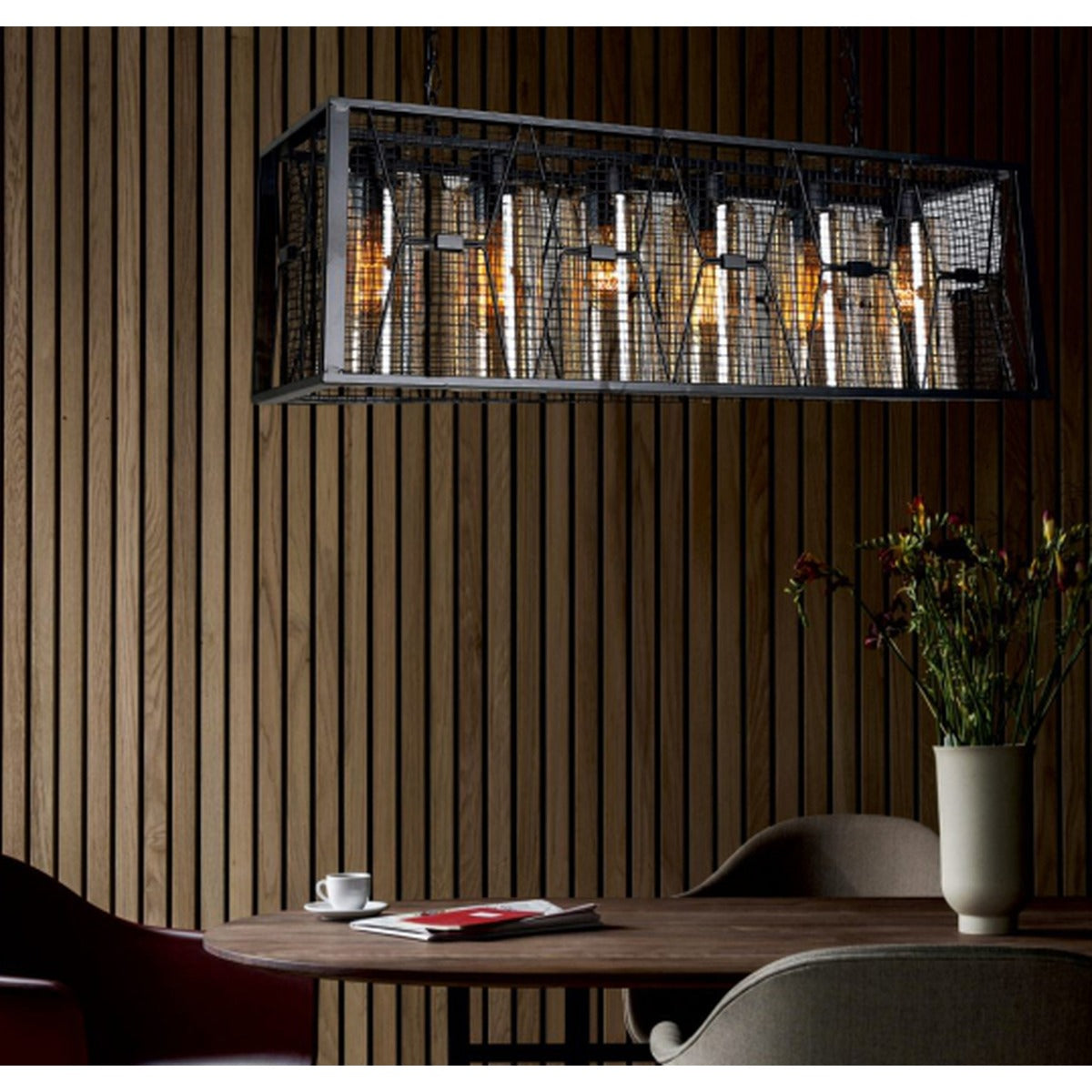 JS-GL-12239-6 - BLACK METAL & AMBER GLASS Rectangular Chandelier