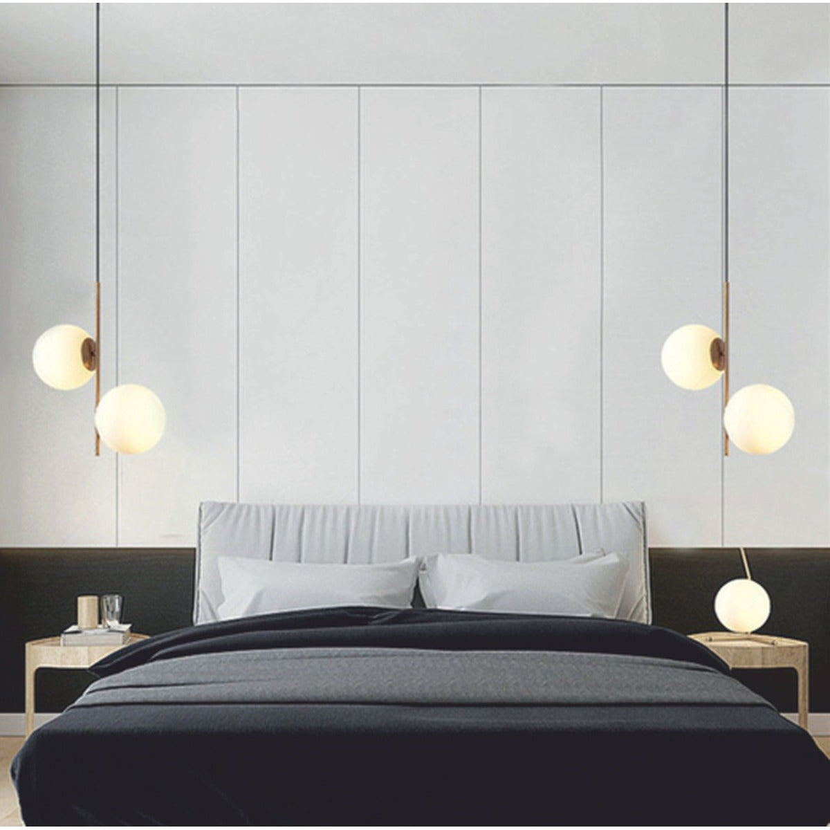 JS-GL-150-2H - ANTIQUE BRASS METAL Glass Hanging Light