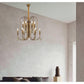 JS-GL-19038-6+6 - ANTIQUE BRASS METAL & CRYSTALS Candle Arm Chandelier