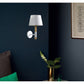 JS-GL-2001-1WH - WHITE & TEAKWOOD & OFF WHITE SHADE METAL & FABRIC SHADE Cloth Shade Wall Light