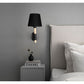 JS-GL-2001-BK - BLACK & TEAKWOOD METAL & FABRIC SHADE & WOOD Cloth Shade Wall Light