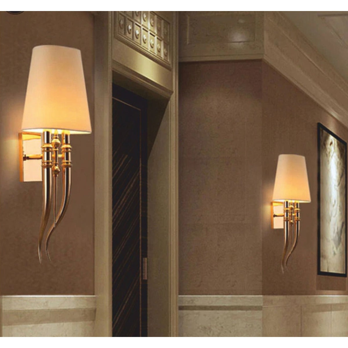 JS-GL-216-1 - FRENCH GOLD METAL & FABRIC SHADE Cloth Shade Wall Light