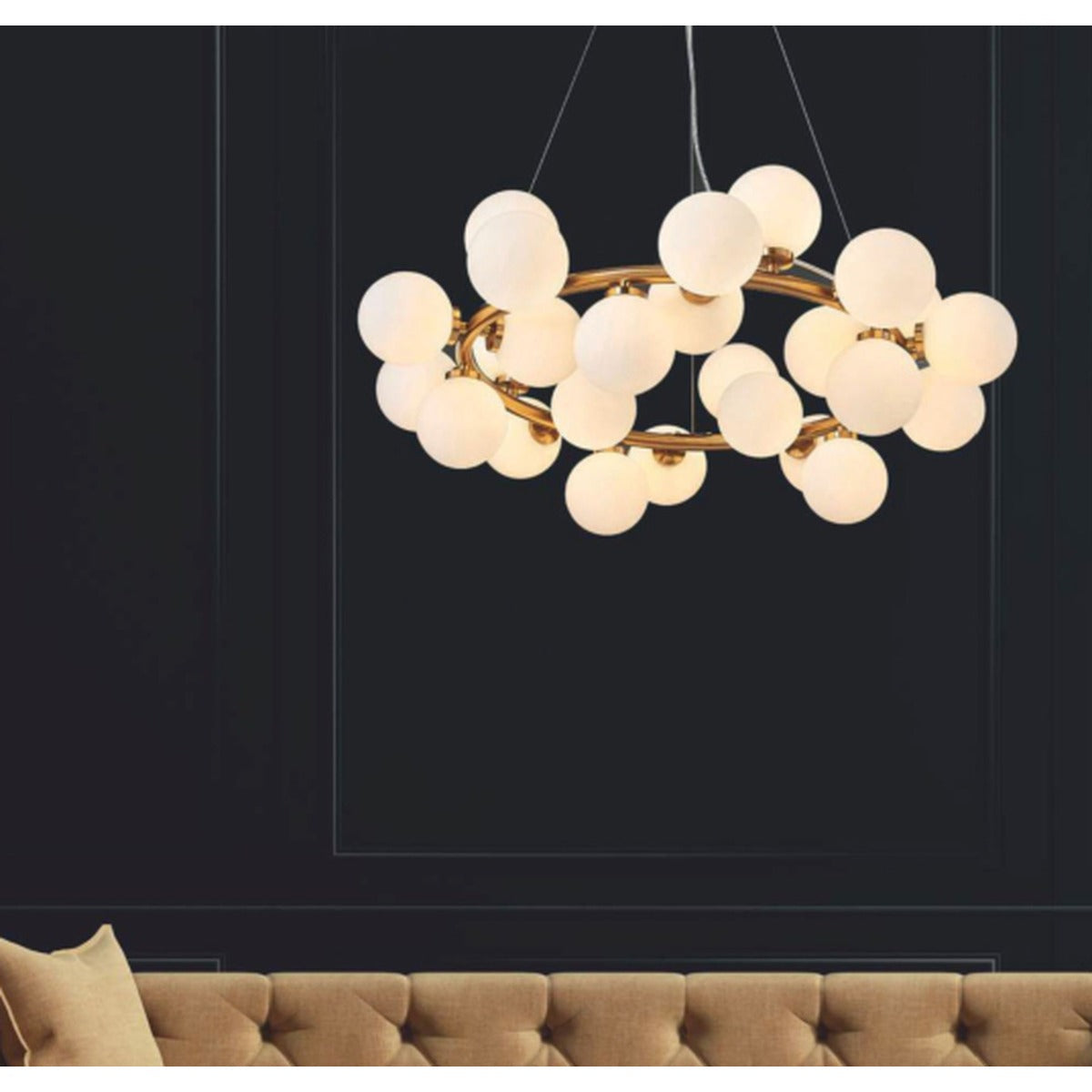 JS-GL-3001-25 - ANTIQUE BRASS METAL Glass Ball Chandelier
