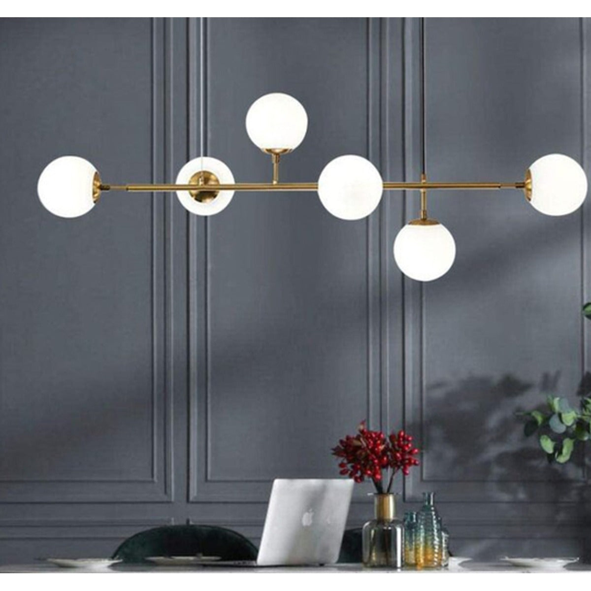 JS-GL-5202-6 - ANTIQUE BRASS METAL Glass Ball Chandelier