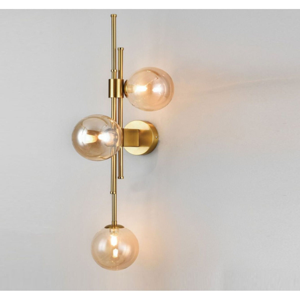 JS-GL-5213-3 - ANTIQUE BRASS METAL & AMBER GLASS Ball Wall Light