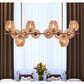 JS-GL-6008-12AMB - ANTIQUE BRASS METAL & AMBER GLASS Ball Chandelier