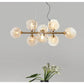 JS-GL-6808-8 AMB - ANTIQUE BRASS METAL & GLASS Rectangular Chandelier
