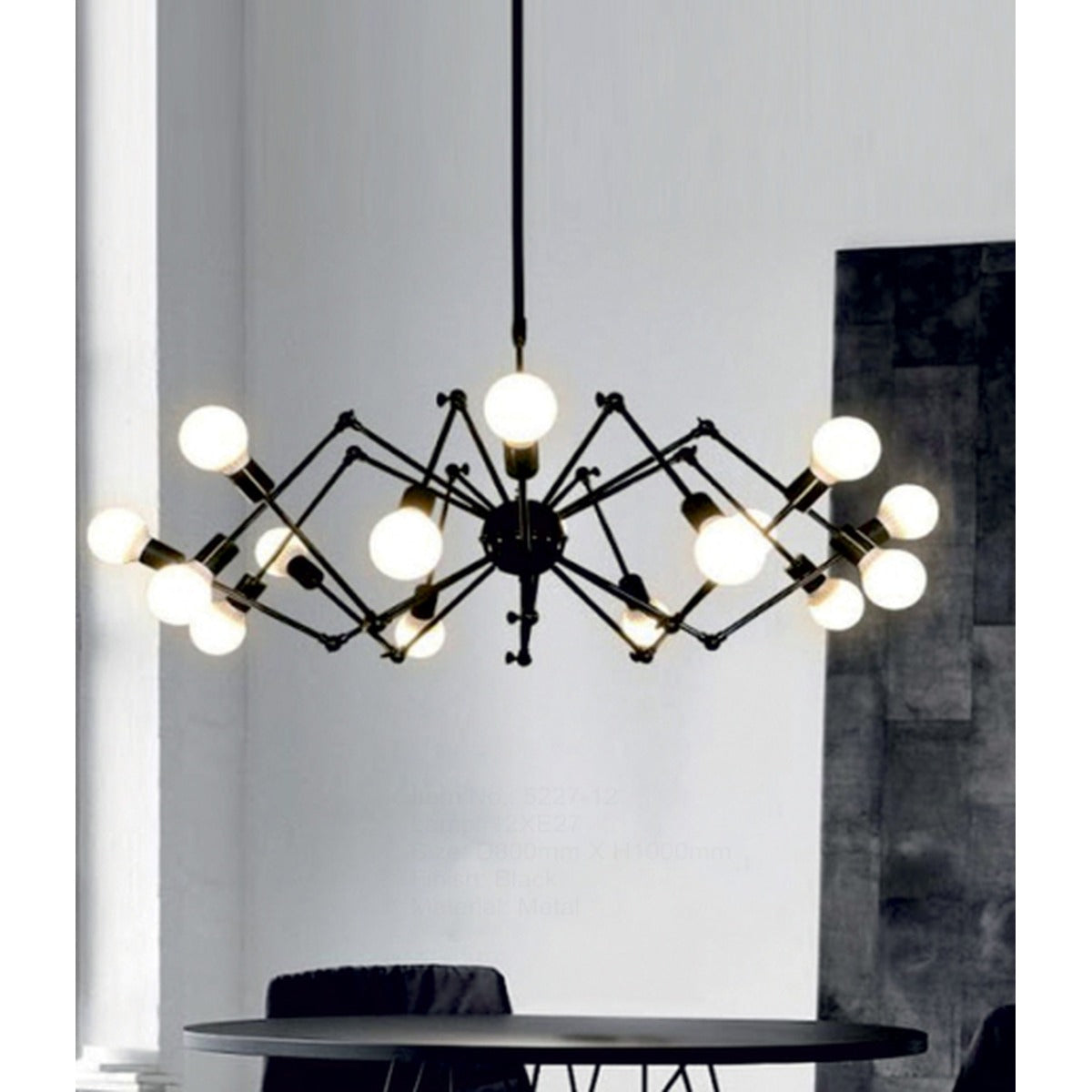 JS-GL-7212-12 - BLACK METAL Rectangular Chandelier