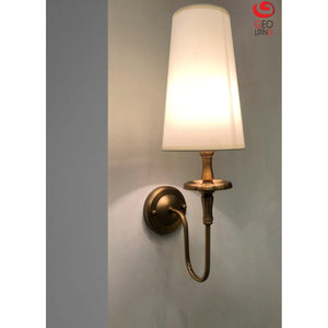 JS-GL-GEW 1006-1 - ANTIQUE BRASS METAL & FABRIC SHADE Cloth Shade Wall Light