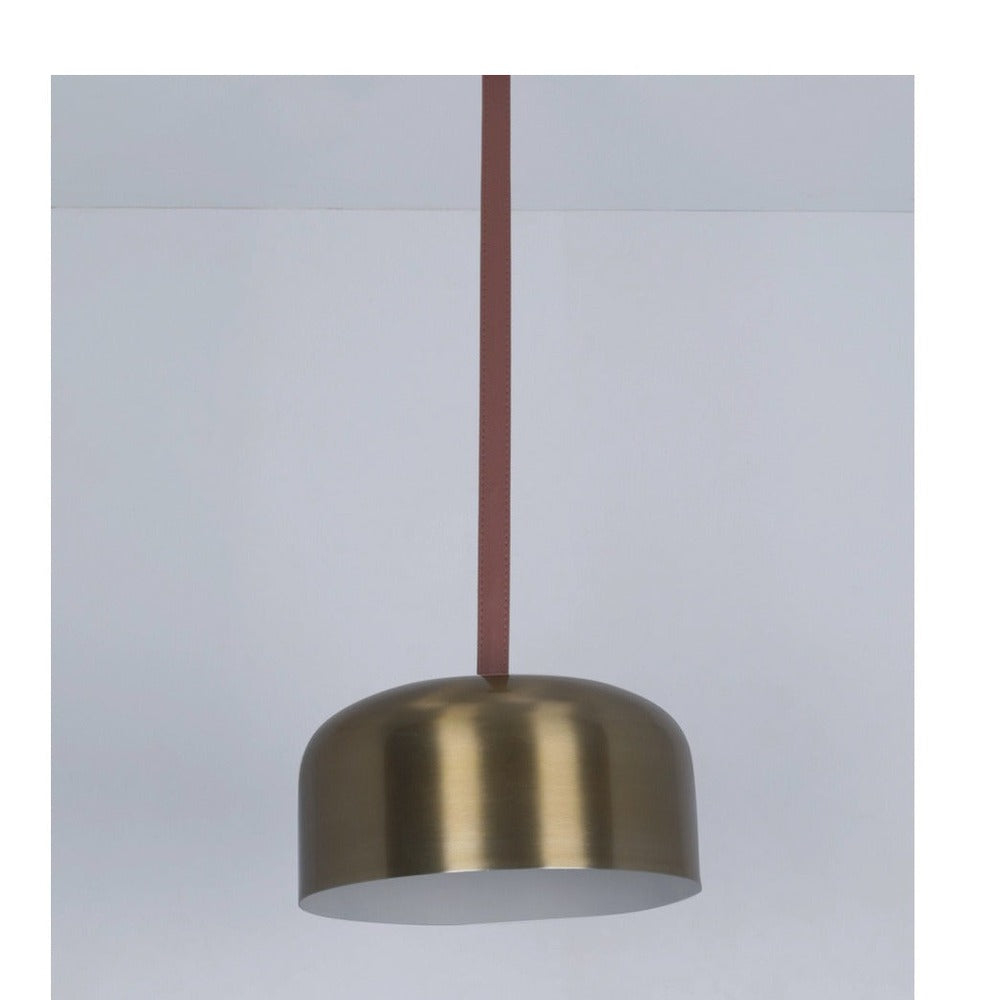 JS-GL-000350-1 - Antique Brass & White Metal & Brown Leather Modern Hanging Light
