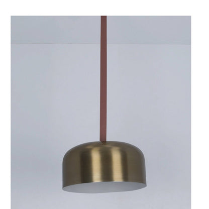 JS-GL-000350-1 - Antique Brass & White Metal & Brown Leather Modern Hanging Light